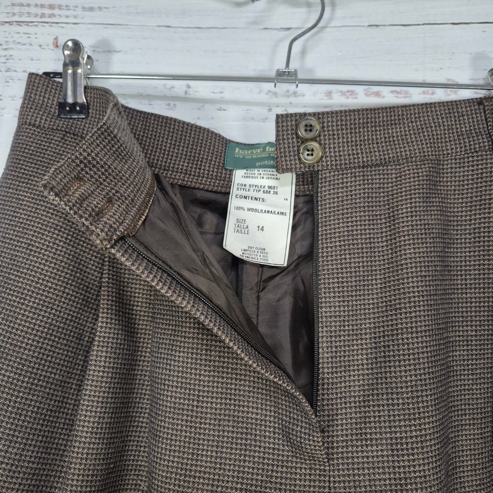Harve Benard Petite 100% Wool Brown Houndstooth Pleated Dress Pants Size 14P - Picture 4 of 9